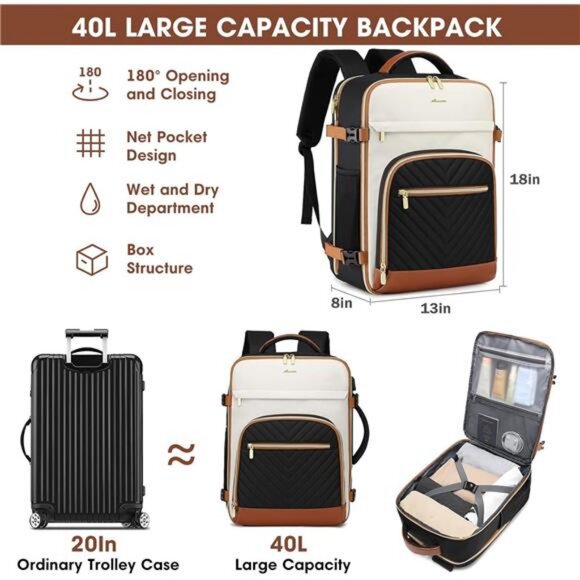Large Carry On Travel Backpack: Flight Approved 40L Waterproof TSA Personal main image 4